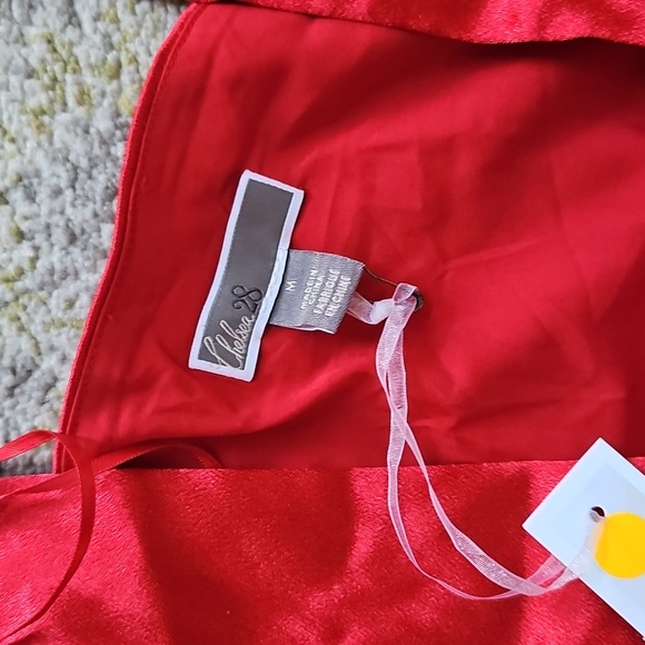 NWT CHELSEA28 Dress Red Sateen Ruched Side Midi Cocktail Medium Gown - Picture 5 of 8